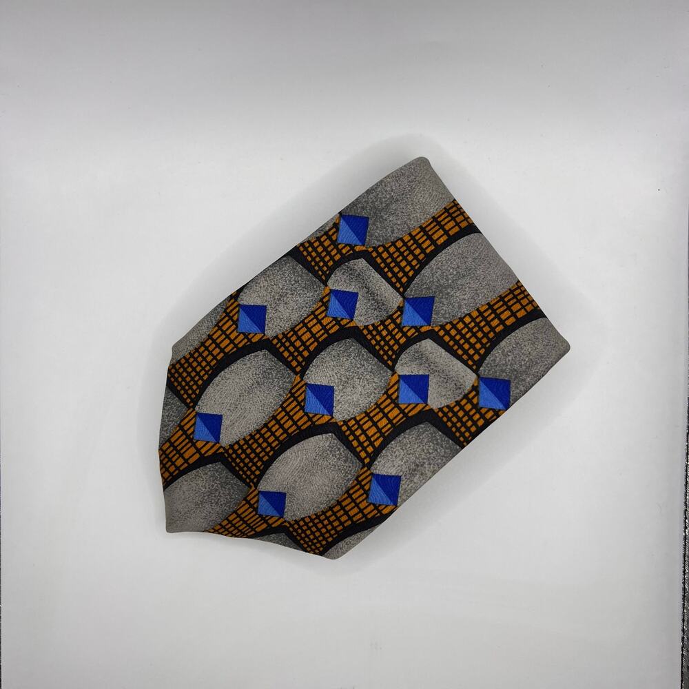 Muroya - Men's Tie-58" Long-Gray Black Orange Modern Geometric Design - Silk-USA - Picture 3 of 7